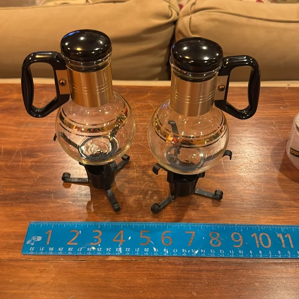 RARE Mid-Century Silex individual Carafes Stands Set of 2 Cup Candlelight Pyrex